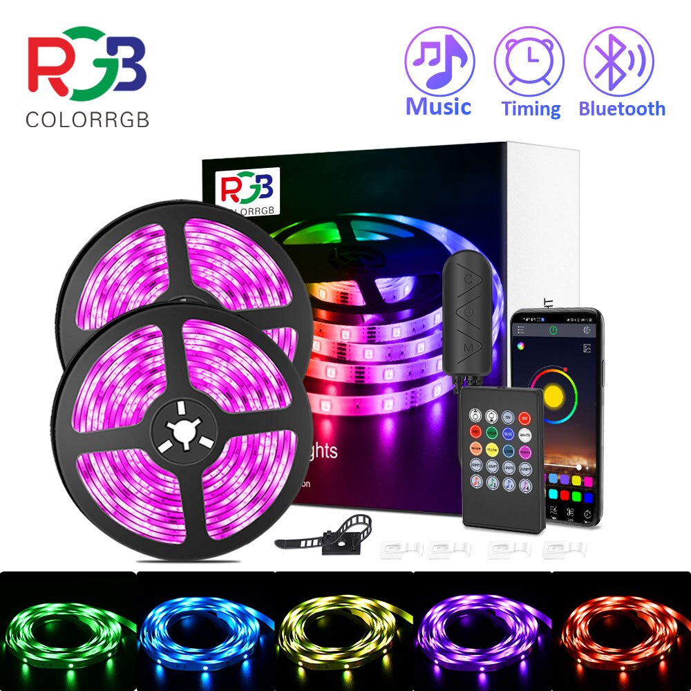 Bande lumineuse LED RVB 5050 Ã  synchronisation musicale, cordons lumineux, Ã  couleur changeante, avec micro intÃ©grÃ©, lampes contrÃ´lÃ©es par l'application, taille 5 m, 10m et 20m